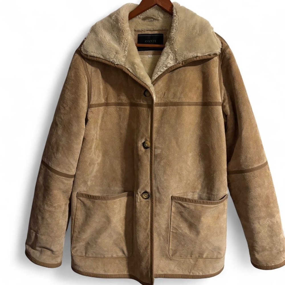 Avanti New York Suede Leather Coat Penny Lane button down with hood